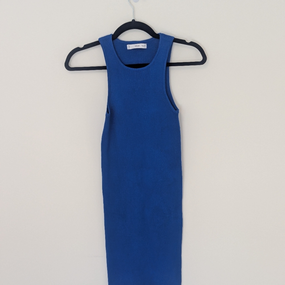 NWOT Mango Short Knitted Bodycon Ribbed Dress in Bright Blue, Size US 4 - Picture 4 of 6